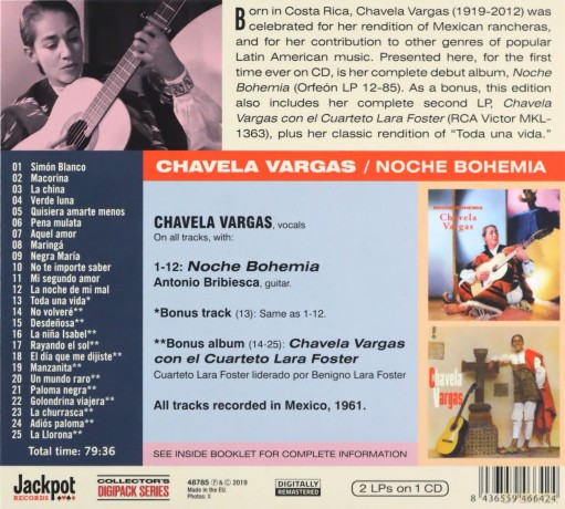 Chavela Vargas: Noche Bohemia+Chavela Vargas Con El Cuarteto Lar [CD]