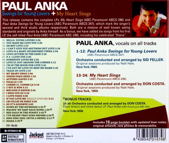 Paul Anka: Swings for Young Lovers + My Heart Sings + 6 Bonus Tracks [CD]