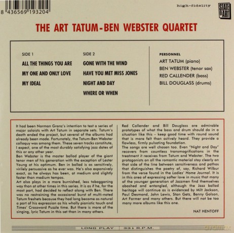 Art Tatum: The Art Tatum-Ben Webster Quartet+5 Bonus Trac [CD]