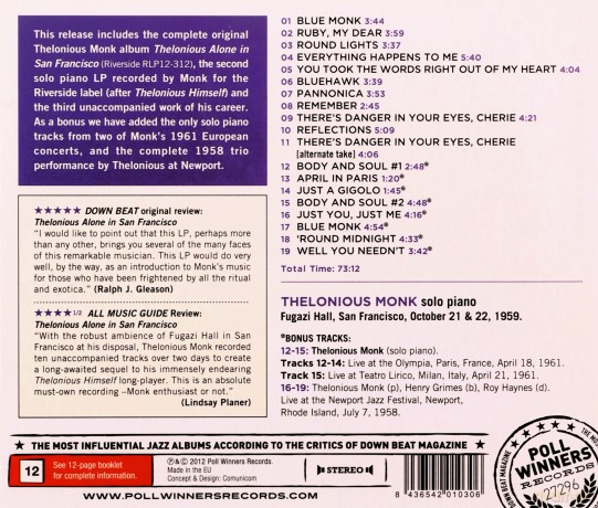 Thelonious Monk: Thelonious Alone in San Francisco [CD]