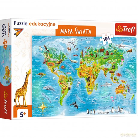 TREFL Edukacyjne 104 el. Mapa świata nowa PL (15557) [PUZZLE]
