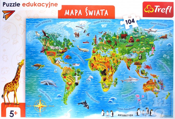 TREFL Edukacyjne 104 el. Mapa świata nowa PL (15557) [PUZZLE]