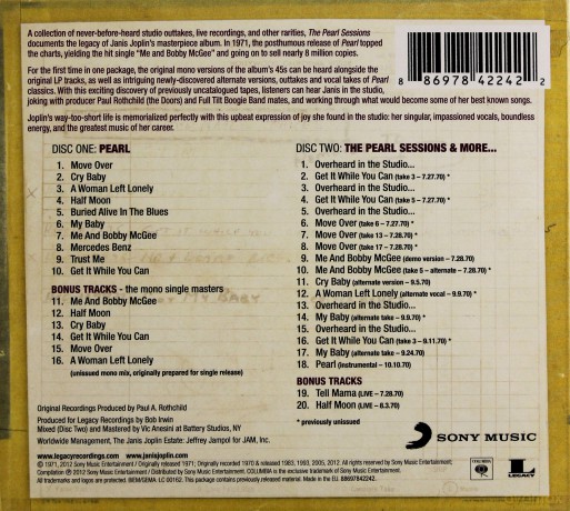 Janis Joplin: The Pearl Sessions (ecopack) [2CD]