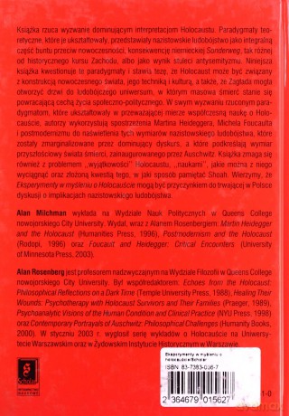 Eksperymenty w myśleniu o holocauście Auschwitz nowoczesność i filozofia - Alan Milchman, Alan Rosenberg [KSIĄŻKA]