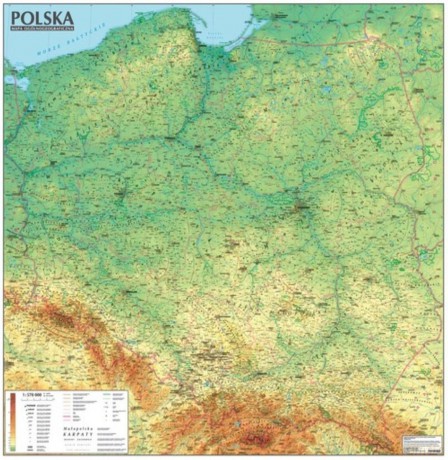 Polska Mapa ogólnogeograficzna ścienna 1:570 000