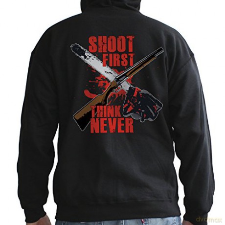 ASH Vs EVIL DEAD Hoodie Shoot first, think never man Black