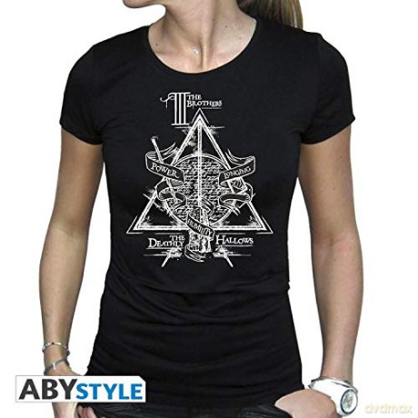 HARRY POTTER T-shirt Deathly Hallows woman SS black basic S