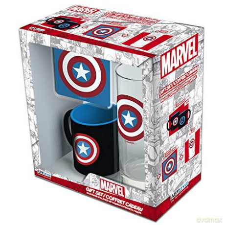 MARVEL Pck Glass 29cl + Coaster + Mini Kubek Captain America