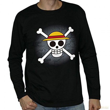 ONE PIECE T-shirt Skull with map man LS black L