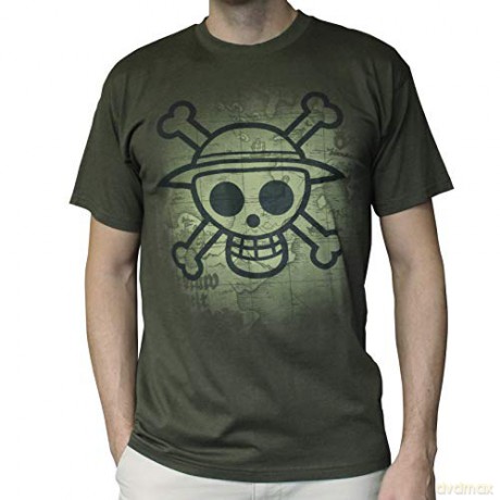 ONE PIECE T-shirt Skull with map Used man SS kaki basic XL
