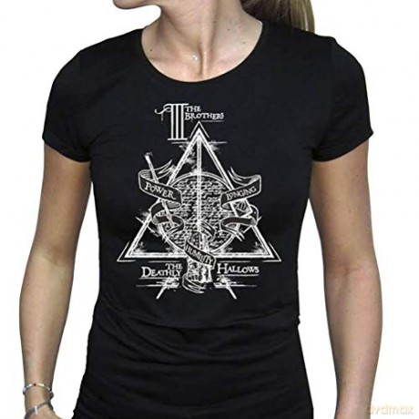 HARRY POTTER T-shirt Deathly Hallows woman SS black basic L