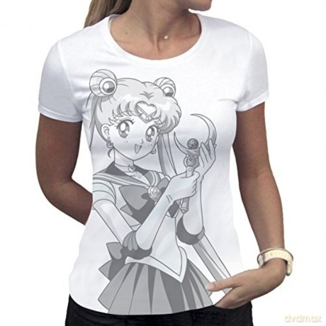 SAILOR MOON T-shirt Bunny and Moon Stick woman SS white basic M