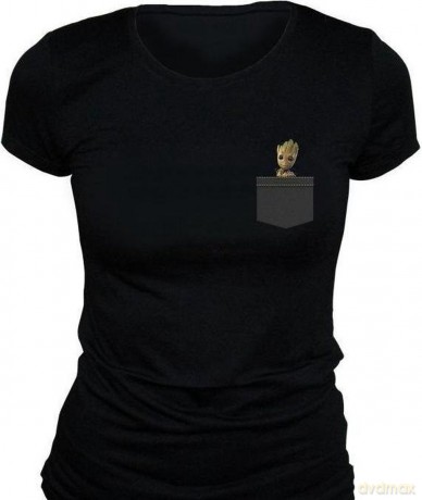 MARVEL T-shirt Pocket Groot woman SS black basic L