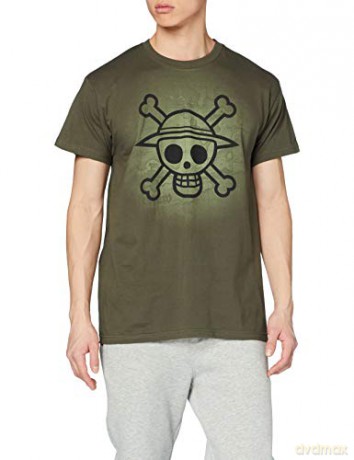 ONE PIECE T-shirt Skull with map Used man SS kaki basic L