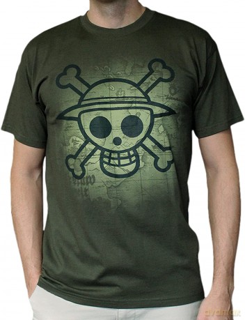 ONE PIECE T-shirt Skull with map Used man SS kaki basic XL
