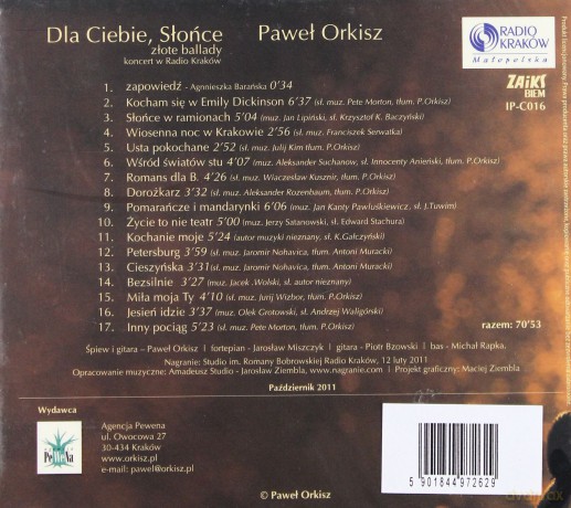Paweł Orkisz: Dla Ciebie Słońce (digipack) [CD]