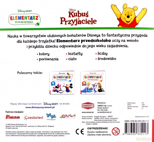 Disney Uczy. Kubuś i przyjaciele. Elementarz przedszkolaka 3 lata [KSIĄŻKA]