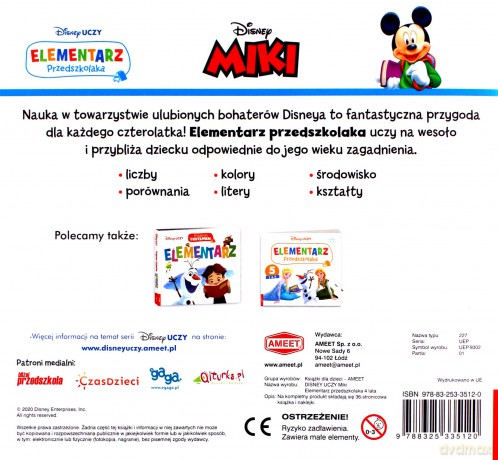 Disney Uczy. Miki. Elementarz przedszkolaka. 4 lata [KSIĄŻKA]