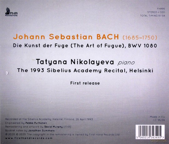 Tatyana Nikolayeva: Bach: Die Kunst Der Fuge (The Art Of Fugue). Bwv 1080 [CD]