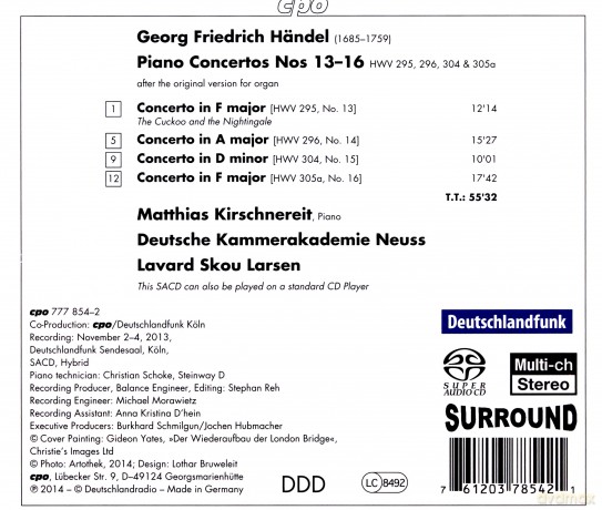 Georg Friedrich Handel: Piano concerts Nr.13-16 (HWV 295,296,304,305a) [1CD]