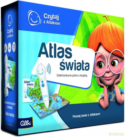 Czytaj z Albikiem. Zestaw pióro + Atlas świata