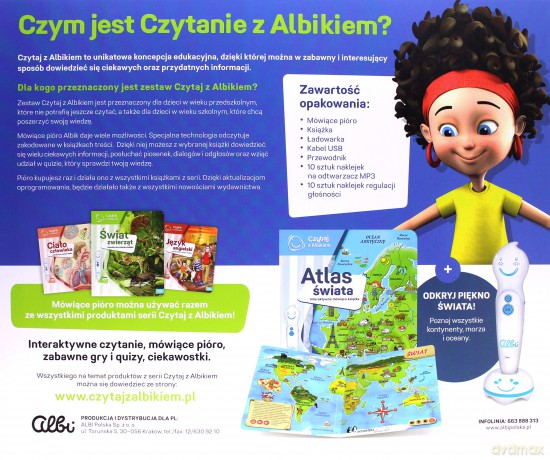 Czytaj z Albikiem. Zestaw pióro + Atlas świata