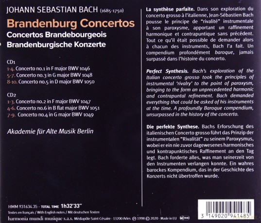 Bach: Branderburgische Konzerte Akademie Fur Alte Musik Berlin [2CD]