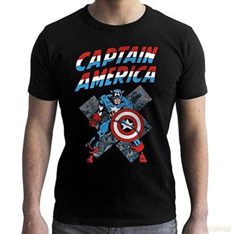 MARVEL Tshirt Captain America Vintage man SS black new fit XL