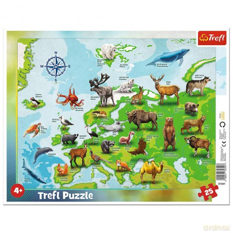 TREFL 25 el. ramkowe Mapa Europy ze (25 el. ramkowe Mapa Europy ze zwierzętami) [PUZZLE]