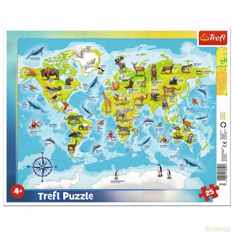 TREFL 25 el. ramkowe Mapa Świata ze zwierzętami (31340) [PUZZLE]