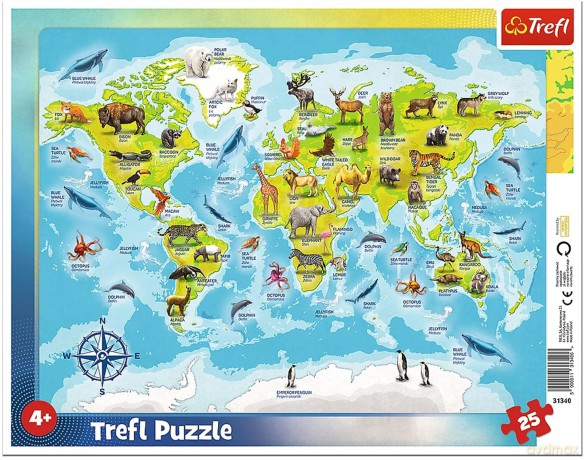 TREFL 25 el. ramkowe Mapa Świata ze zwierzętami (31340) [PUZZLE]