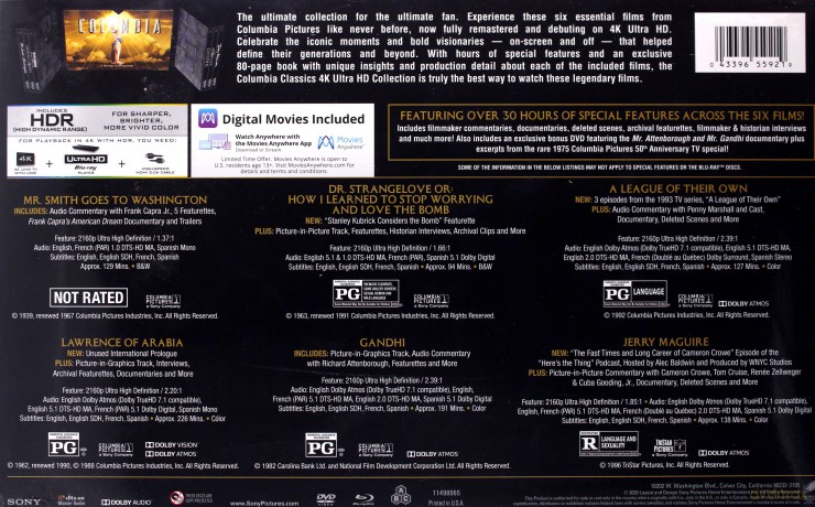 Columbia Classics Collection: Volume 1: (Mr. Smith Goes to Washington / Lawrence z Arabii / Dr. Strangelove / Gandhi / Ich własna liga / Jerry Maguire) [8xBlu-Ray 4K]+[8xBlu-Ray]+[DVD]