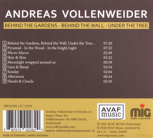 Andreas Vollenweider: Behind The Gardens - Behind The Wall - Under The Tree (digipack) [CD]