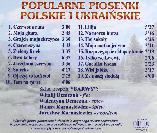 Barwy: Popularne Piosenki Ukraińskie [CD]