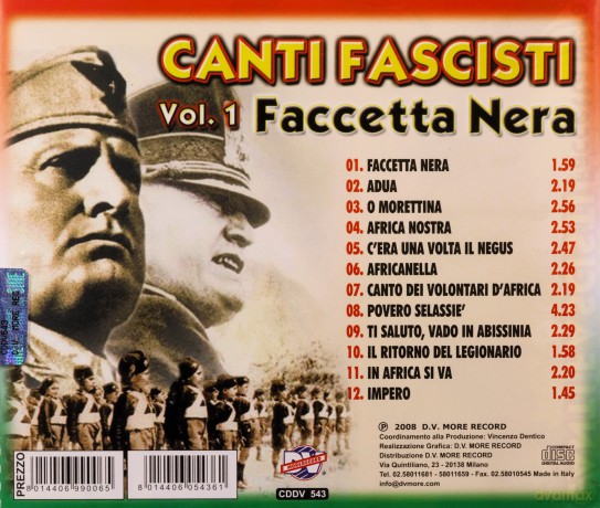 Canti Fascisti Fascetta Nera Vol 1 [CD]
