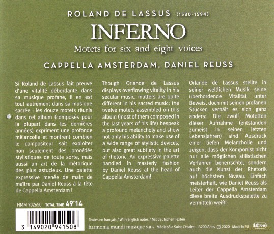 Daniel Reuss Cappella Amsterdam: Lassus Inferno (digipack) [CD]