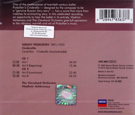 Vladimir Ashkenazy: Prokofiev:Cinderella (Ballet Edition) [2CD]