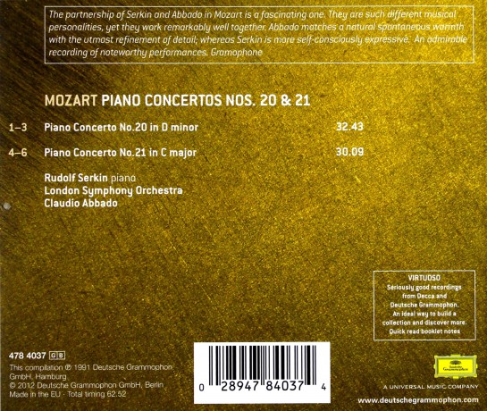 Rudolf Serkin: Mozart:Piano Conc 20&21 [CD]