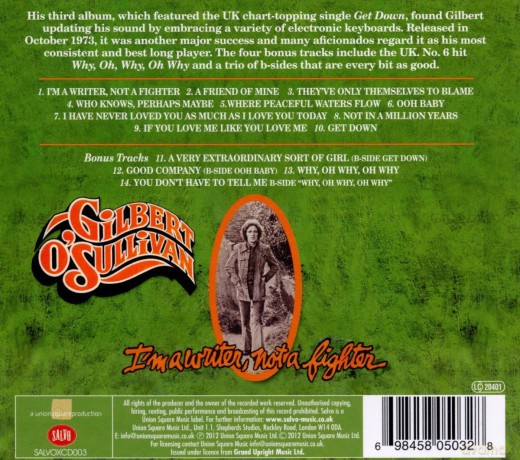 Gilbert O'sullivan: I'm A Writer, Not A Fighter [CD]