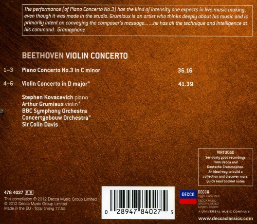 Arthur Grumiaux: Beethoven:Violin Conc, Piano Conc 3 (Virtuoso) [CD]