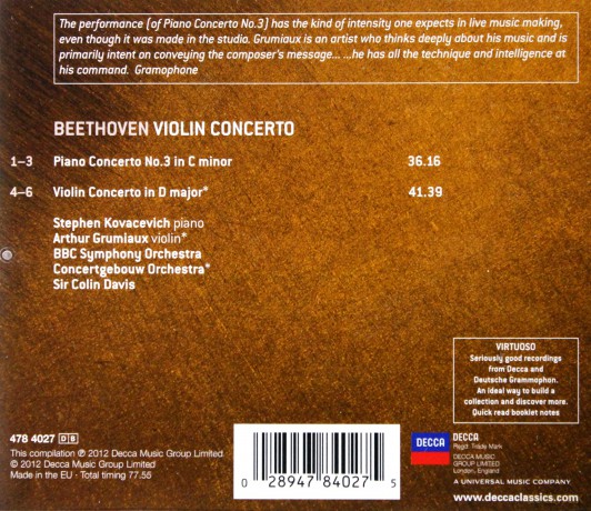 Arthur Grumiaux: Beethoven:Violin Conc, Piano Conc 3 (Virtuoso) [CD]