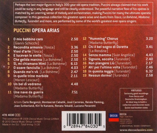 Puccini:Opera Arias (Virtuoso) [CD]