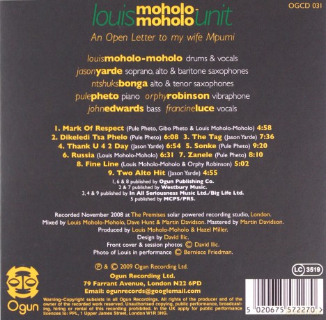Louis Moholo: Open Letter To My Wife Mpumi [CD]
