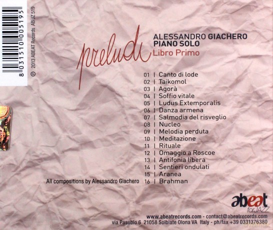Alessandro Giachero: Preludi - Primo Libro [CD]