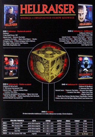 Hellraiser Quadrilogy: Wysłannik piekieł / Hellbound / Piekło na ziemi / Dziedzictwo krwi [BOX] [5DVD]