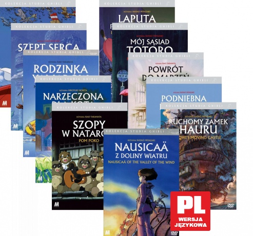 Studio Ghibli: Nausicaa z Doliny Wiatru / Laputa podniebny zamek / Mój sąsiad Totoro / Powrót do marzeń / Podniebna poczta Kiki / Szkarłatny pilot / Szopy w natarciu / Szept serca / Rodzinka Yamadów / Narzeczona dla kota / Ruchomy zamek Hauru Pakiet [11DV