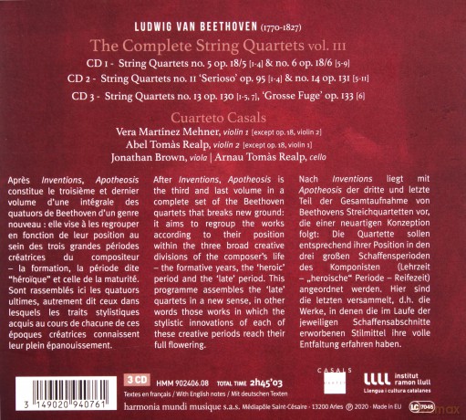 Beethoven: The Complete String Quartet Cuarteto Casals (digipack) [3CD]