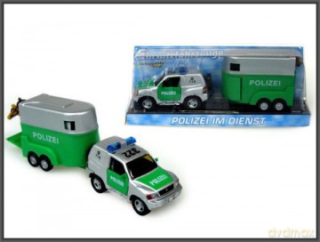 Auto metal.policja z przyczepą pod kloszem