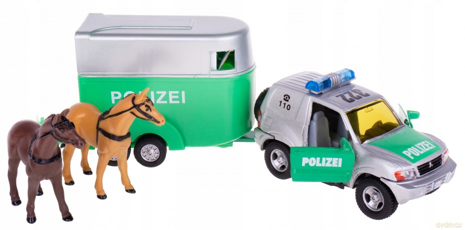 Auto metal.policja z przyczepą pod kloszem