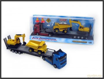 Autotransporter z dwoma pojazdami bud.metal pod kloszem